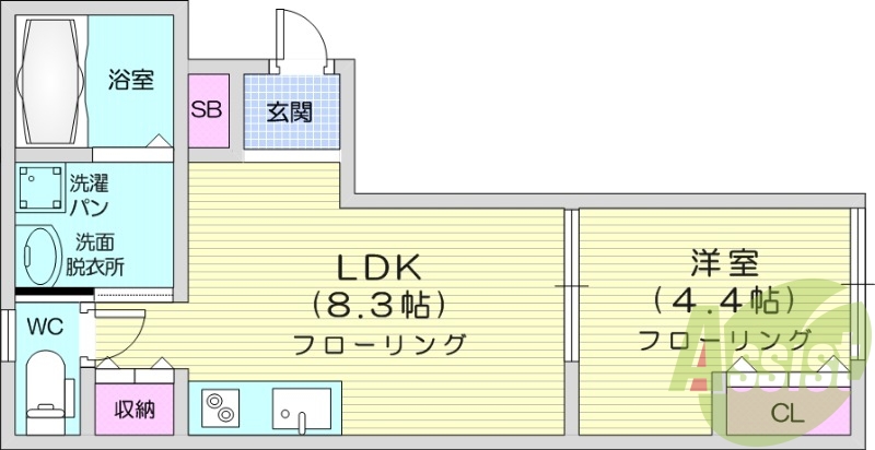 １LDK、浴室乾燥機、モニター付きオートロック、エアコン