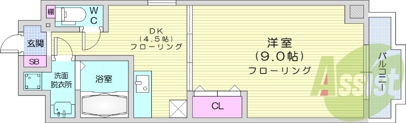 1DK、都市ガス、エレベーター、オートロック、ネット無料