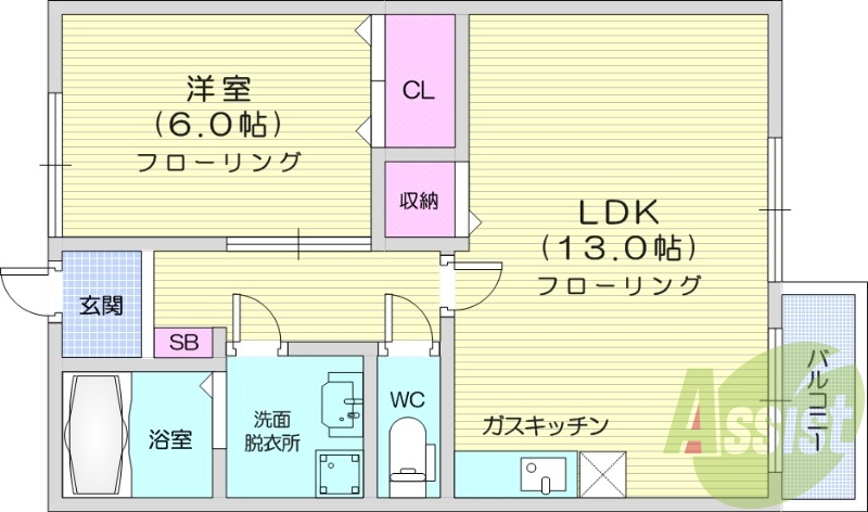 1LDK、角部屋、モニタ付インターホン、エアコン