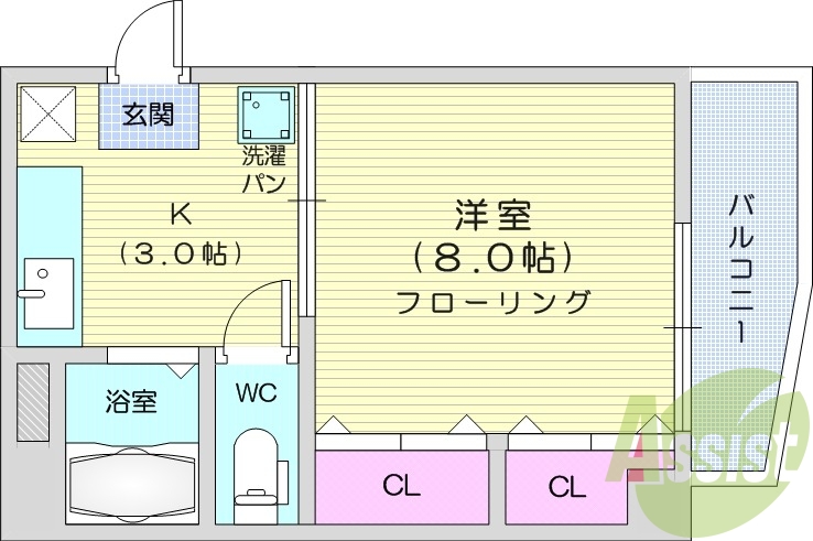 １K、テレビ付きインターホン、温水洗浄便座、追い焚き機能