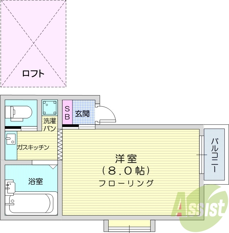 １K、ロフト、インターネット無料、モニター付インターホン