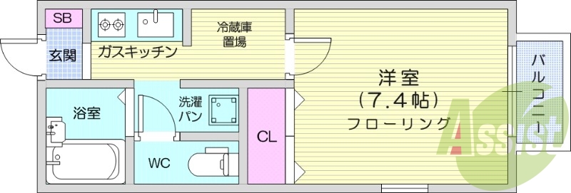 1K、独立洗面台、インターネット無料、バストイレ別