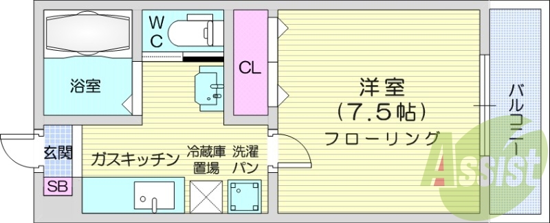 1K、独立洗面台、都市ガス、モニター付きインターフォン