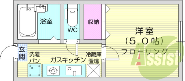 1K、B・Ｔ別、フローリング、室内洗濯機置場