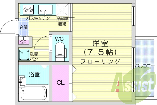 1K、エアコン、バストイレ別、シューズボックス