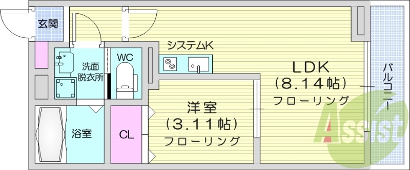 1LDK、フローリング、浴室乾燥機、モニター付きインターホン