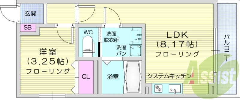 1LDK、フローリング、浴室乾燥機、モニター付きインターホン