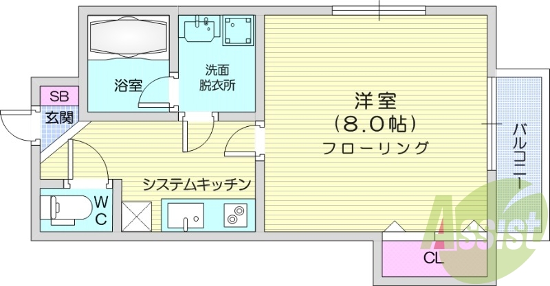 1K、エアコン、室内洗濯機置場、トイレ浴室別、収納