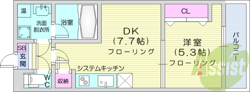 1DK、浴室乾燥機、IHコンロ、TVモニターホン、専用庭