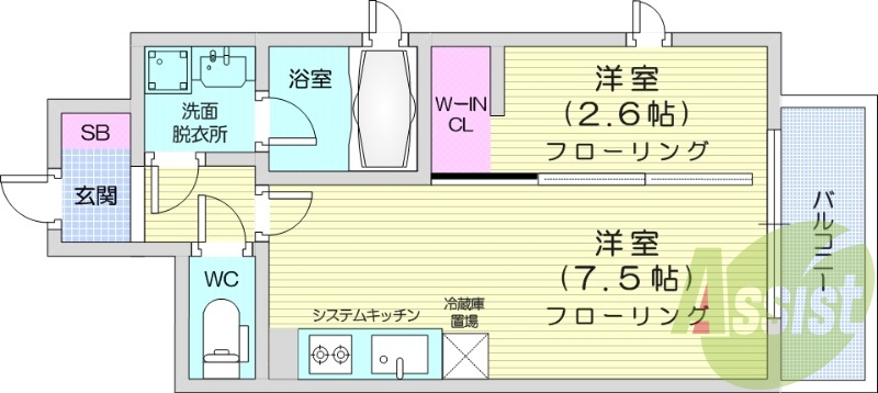 1DK、システムキッチン、浴室乾燥機、オートロック