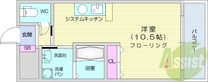 ワンルーム、南向き、洋室10.5帖、インターネット使用料無料