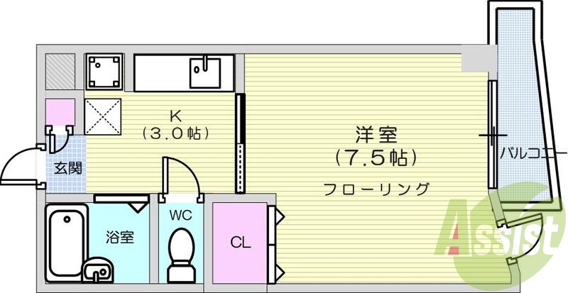 1K、バスルームトイレ別、BS端子、シューズボックス