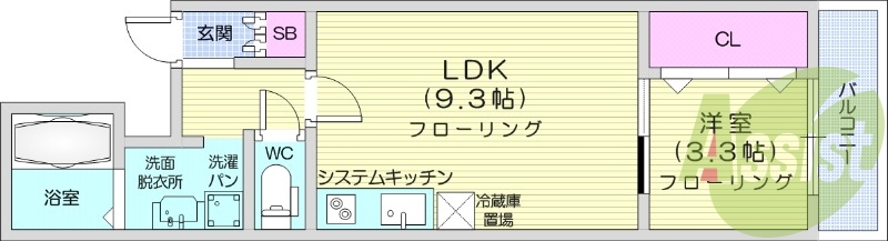 1LDK、システムキッチン、追い炊き機能、浴室乾燥機