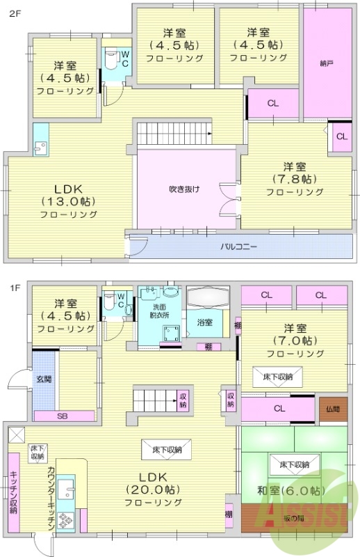7LDK、エアコン、室内洗濯機置場、トイレ浴室別、収納