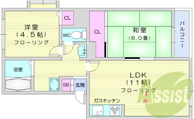 バストイレ別、２LDK、モニター付きインターホン
