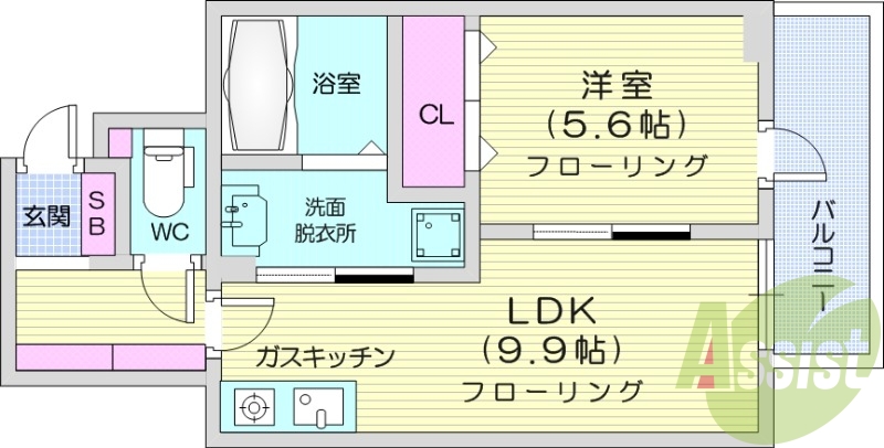 1LDK、都市ガス、オートロック、バルコニー。