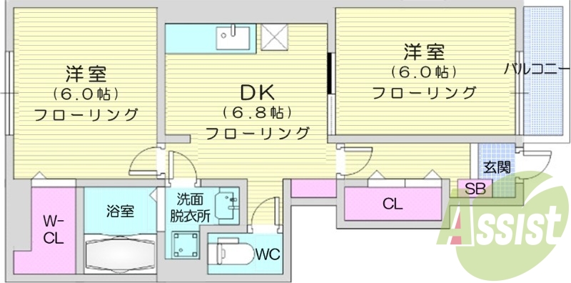 2DK、エアコン、浴室乾燥機、温水洗浄便座