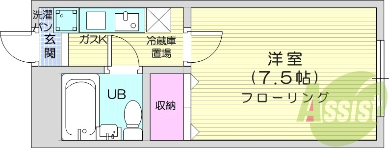 1K、都市ガス、インターネット無料、室内洗濯機置き場
