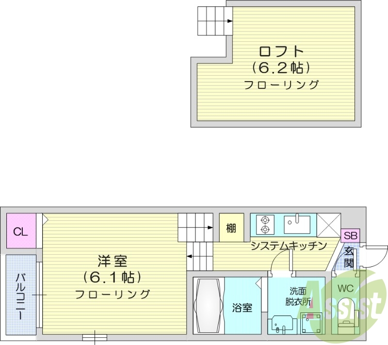 1R、デザイナーズ、浴室乾燥機、南西向き、システムキッチン