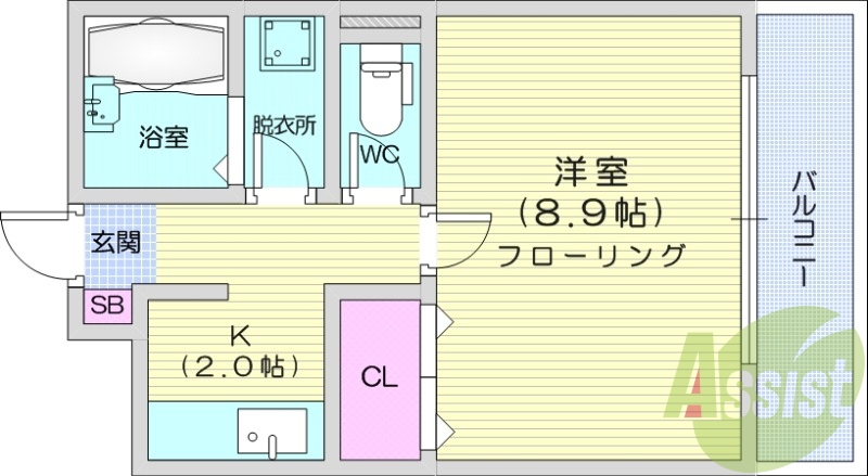 単身者様向け1K、バストイレ別、都市ガス