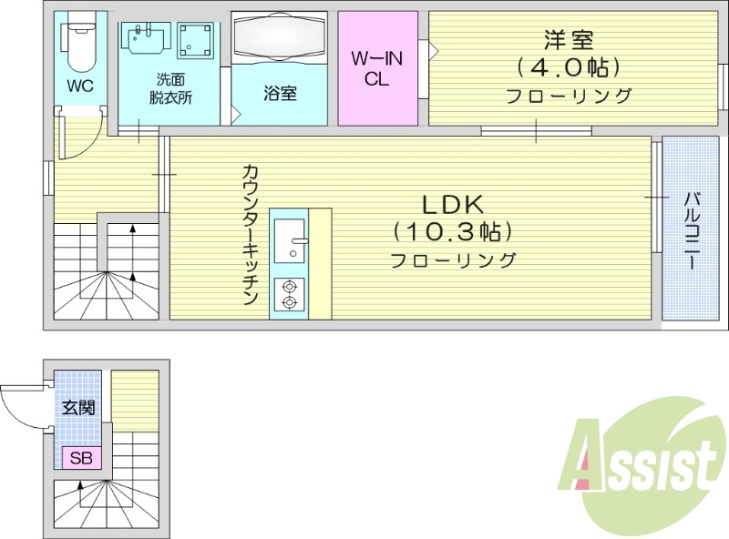 1LDK、バストイレ別、追い焚き、エアコン。