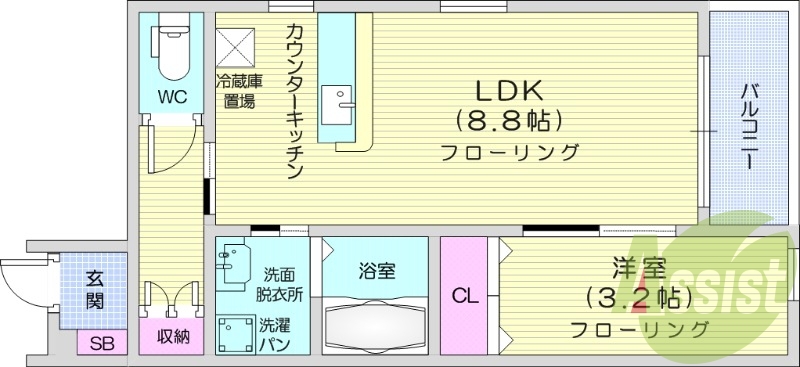1LDK、バストイレ別、追い焚き、エアコン。