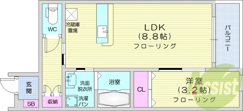 1LDK、バストイレ別、追い焚き、エアコン。