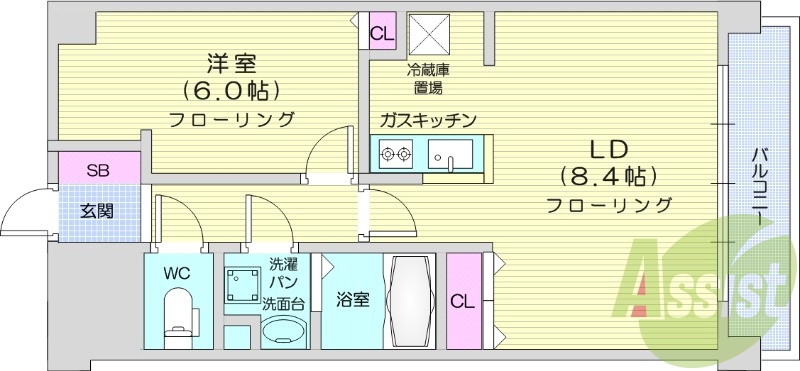 1LDK、バストイレ別、システムキッチン、室内洗濯機置き場
