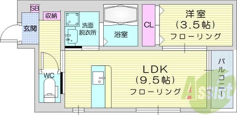 1LDK、エアコン、室内洗濯機置場、トイレ浴室別、収納