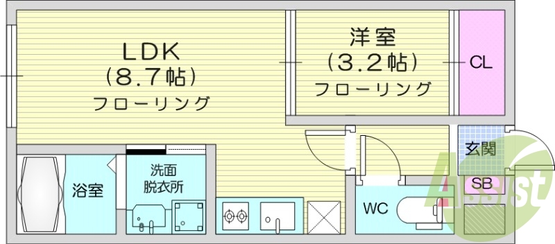 1LDK 、エアコン、室内洗濯機置場、トイレ浴室別、収納