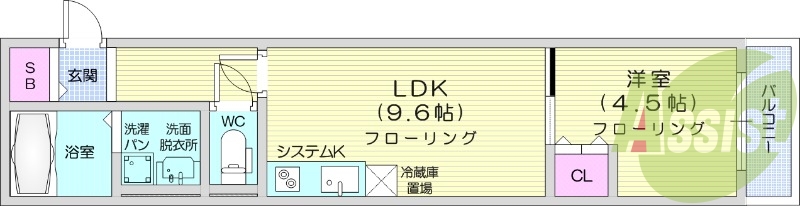1LDK、IHコンロ2口、都市ガス、オートロック、床下収納