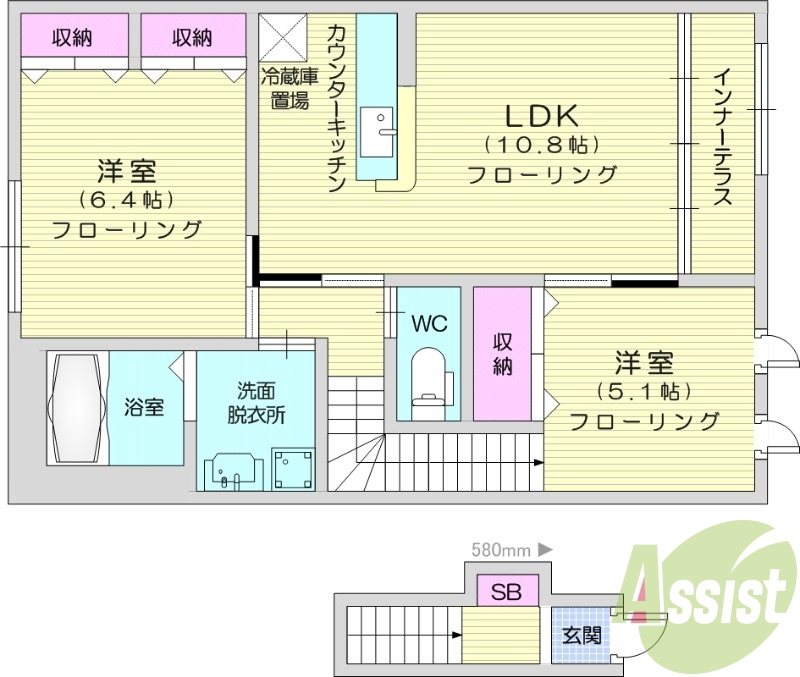 2LDK、カウンターキッチン、ペット相談