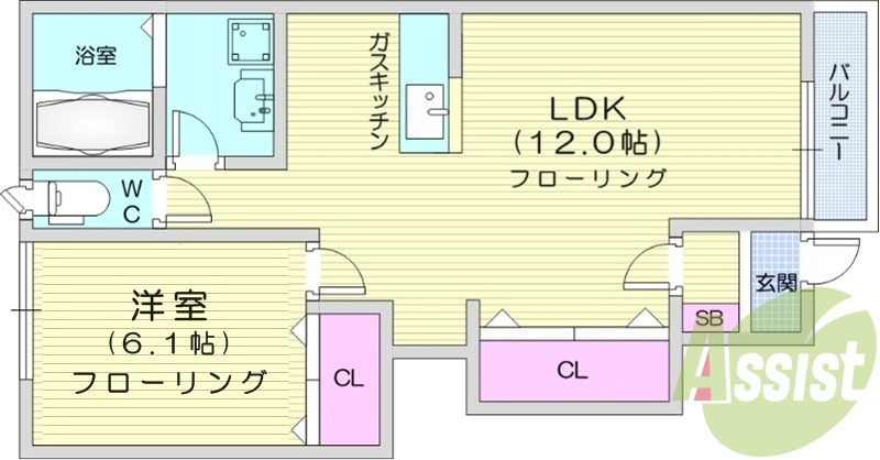 1LDK、オール電化、インターネット無料、カウンターキッチン