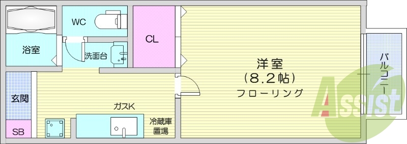 1K、バストイレ別、バルコニー、温水洗浄便座