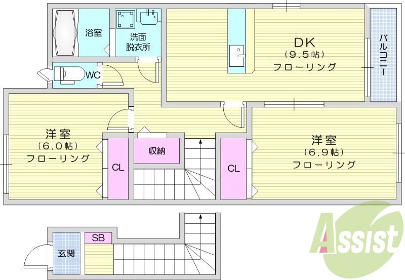 2DK、オール電化、インターネット使用料無料、