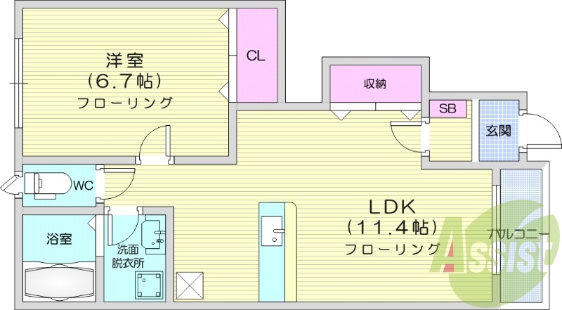 1LDK、浴室乾燥機、モニター付きインターホン。