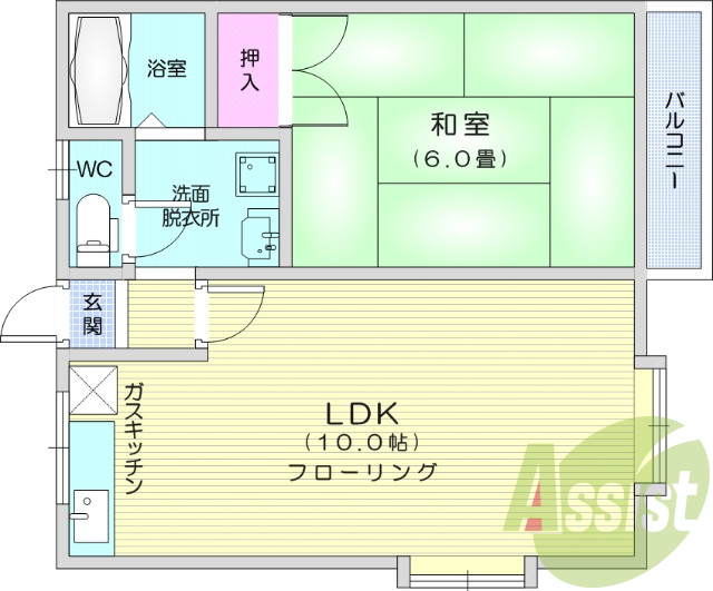 １LDK、バルコニー、フローリング、エアコン