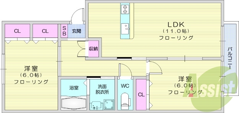 3DK、エアコン、モニター付きインターホン、追炊き