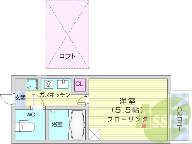 １K、家電付、TVインターホン、バス・トイレ別。