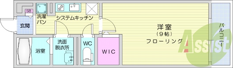 1K　モニター付きインターホン　浴室乾燥機　独立洗面台　