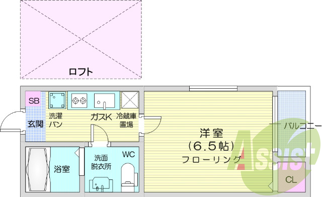 １K、ロフト、エアコン、バストイレ別、光ファイバー