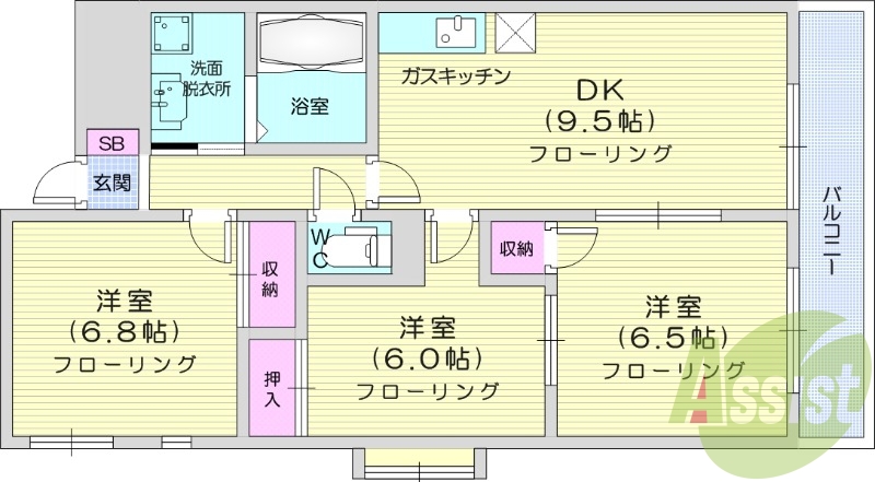 3DK・シャンプードレッサー・収納スペース