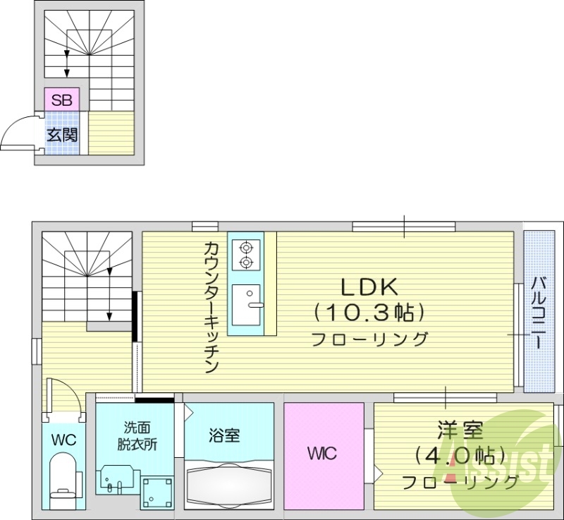 1LDK、2口コンロ、追い焚き、浴室乾燥機、ネット無料、給湯