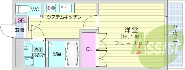 1K、フローリング、エアコン、クローゼット