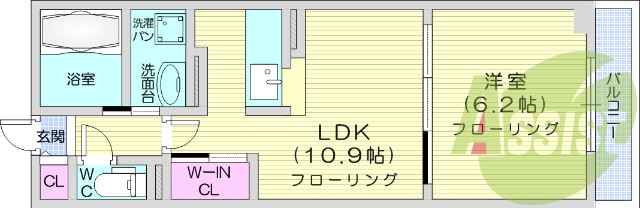 1LDK、ウオークインクローゼット、宅配ボックス、角部屋