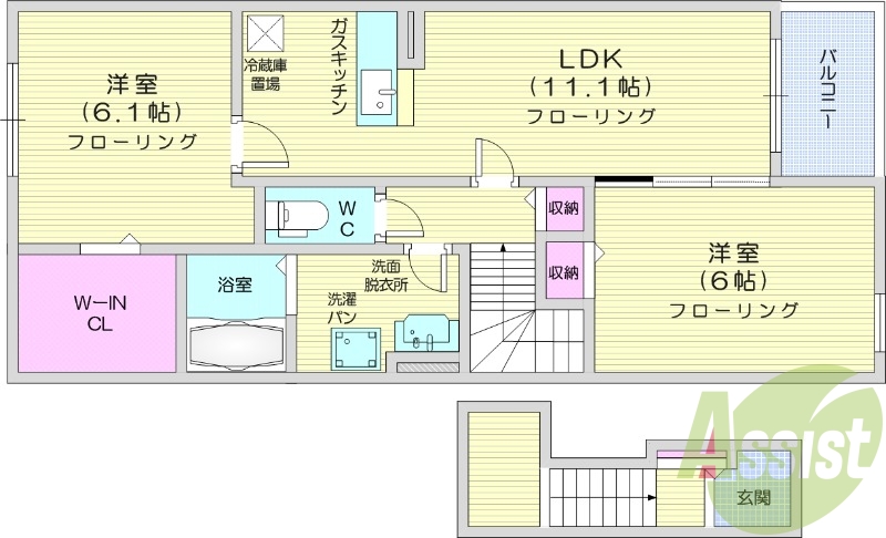 1LDK、モニター付きインターホン、追い焚き機能