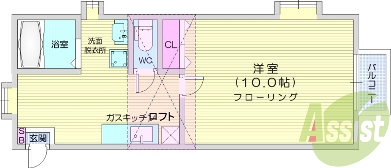 1*、ロフト、バルコニー、出窓、追い焚き、バストイレ別