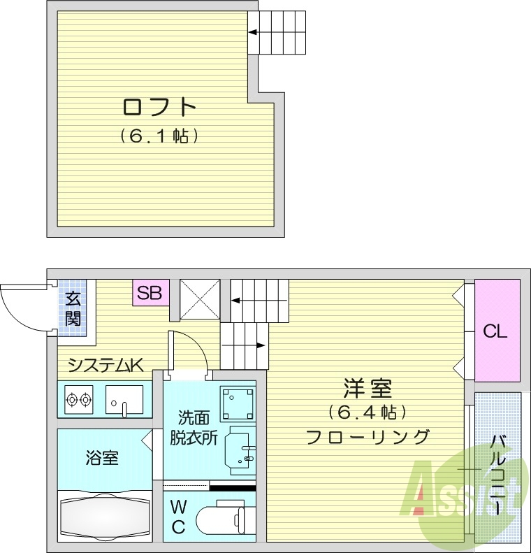 1K、デザイナーズ、ロフト、TV付インターホン。