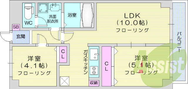 2ＬＤＫ、システムキッチン、オートロック、独立洗面