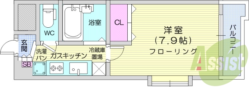 1K、フローリング、エアコン、クローゼット